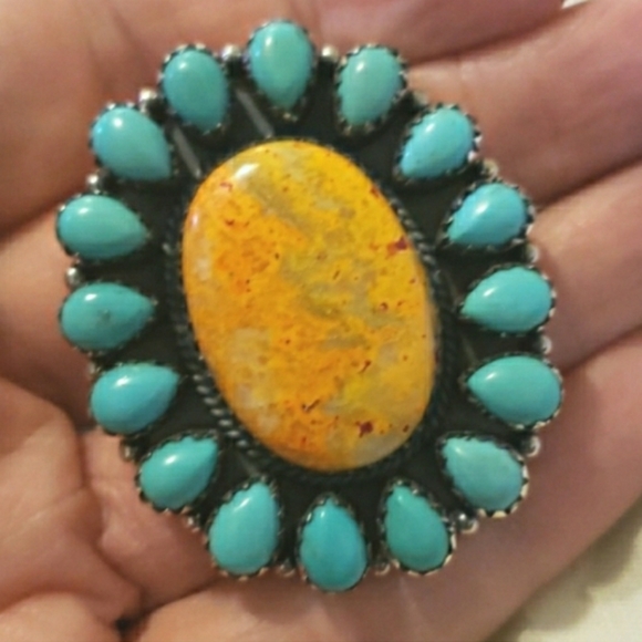 Handcrafted Sterling Silver Turquoise Bumblebee Jasper Huge Ring - Picture 3 of 7